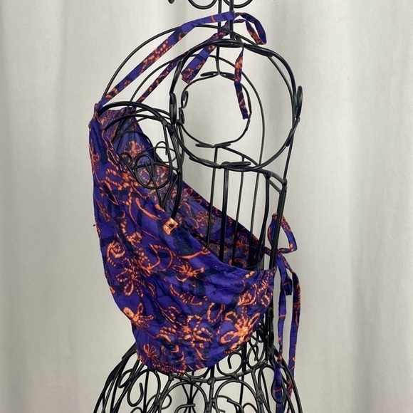 Anthropologie Staring at Stars Purple Floral Halter Wrap Crop Top - Size Large - Picture 3 of 6